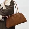 Genuine Cowhide Bowling Bag, Armpit Bag, Commuter Boston Bag, Frosted One-shoulder Bag for Women