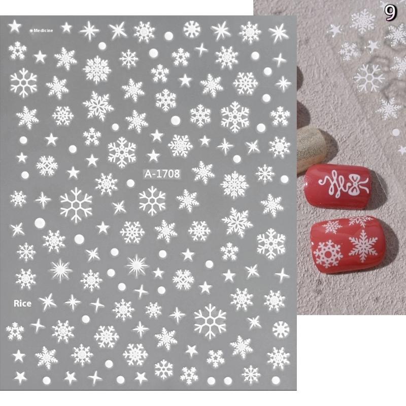 Winter Snowflake Christmas Nail Art Sticker White 3D Relief Adhesive Nail Art Decoration Sticker Nail Charm Manicure Decals