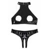 Women's PU Leather Hollow Out Lingerie 2 Piece Sexy Bra and Panty Sets