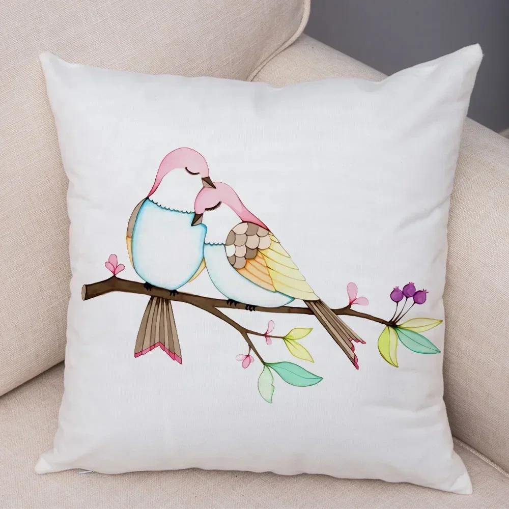 Cute Cartoon Parrot Pillowcase Decorated With Birds And Flowers Living Room Bedroom Sofa Car Cushion Pillowcase 45X45Cm