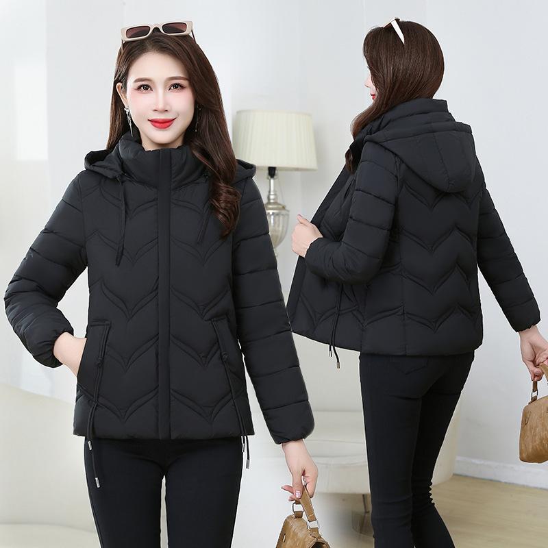 

Пуховая одежда Женская короткая хлопковая одежда со стойкой воротником Модные приталенные хлопковые куртки Теплые куртки с капюшоном XL recommends 85-50kg