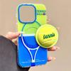 3D Tennis Ball Sport Magnetic Grip Tok Stand Holder Phone Case for iPhone 17 16 14 15 Pro Max Shockproof For Magsafe Back Cover