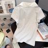 No Price Reduction #Design Sense Niche Striped Shoulder Polo Lapel Short-sleeved T-shirt Women's Summer New Top