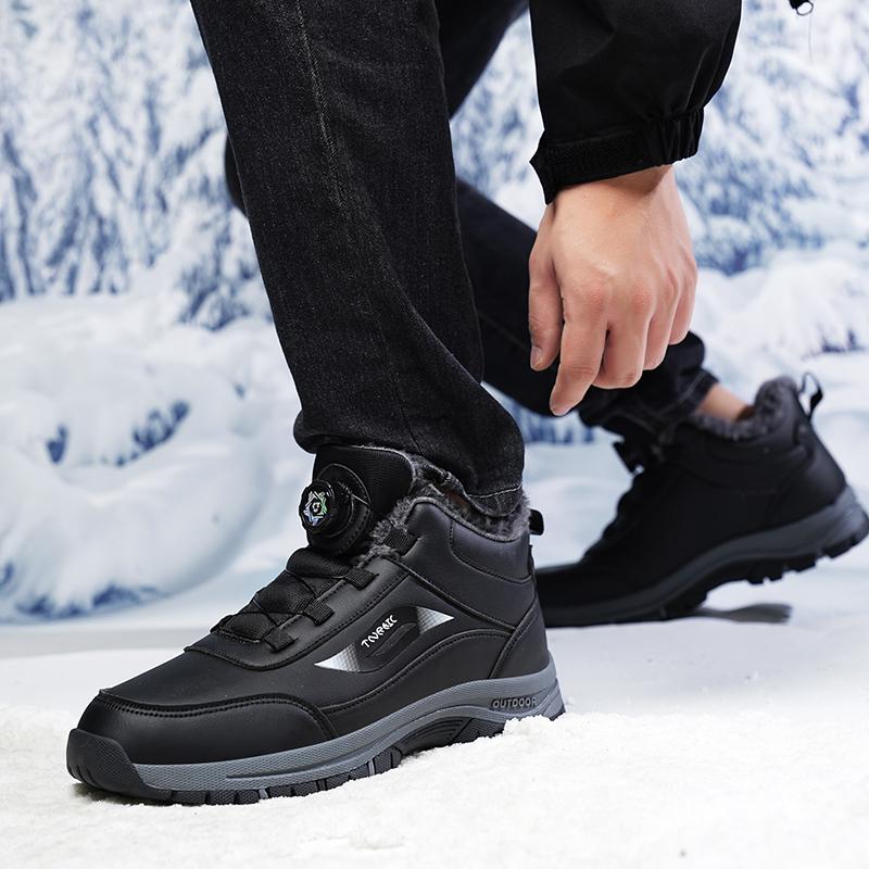 Winter Men Snow Boots Fashion Leather Sneakers Plush Warm Men Boots Outdoor Hiking Boots Work Cotton Shoes for Men Women Size 48
