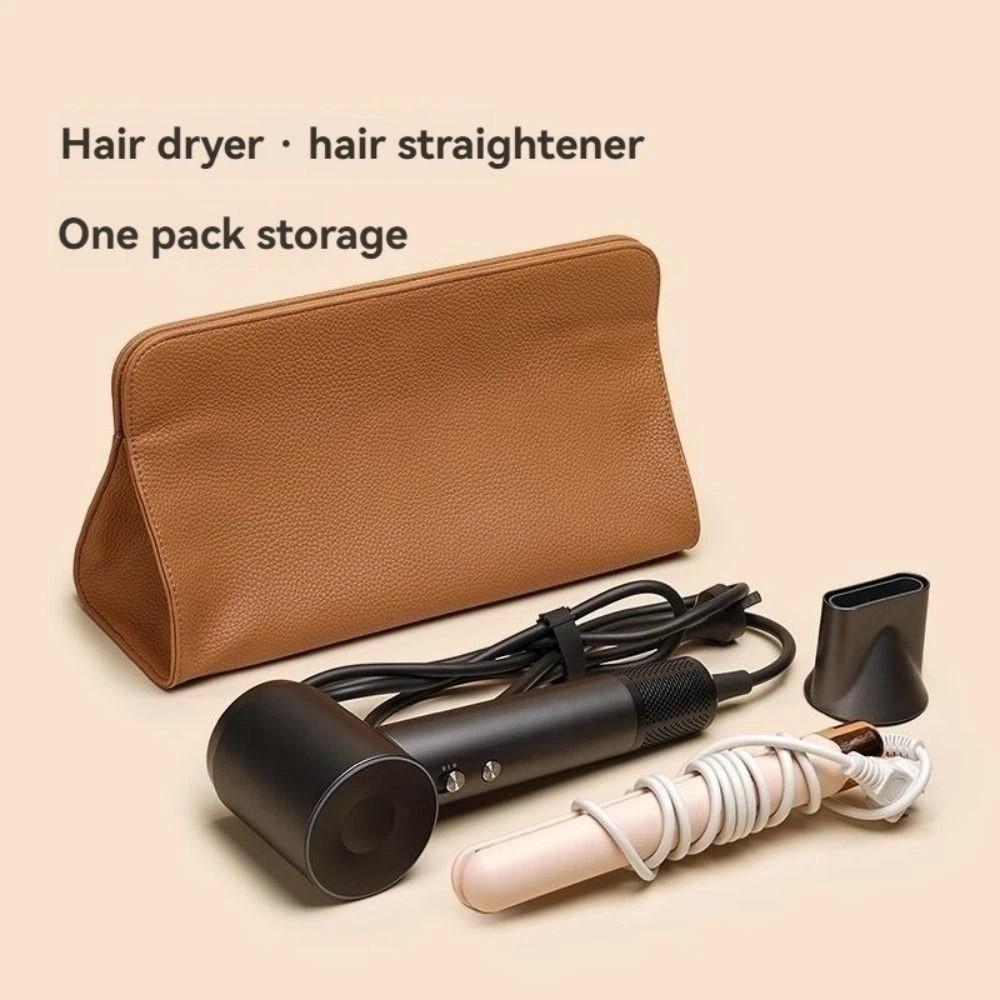 Large Capacity Hair Dryer Storage Bag Magnetic Closure Dustproof Travel Hair Styling Case Leather Space Saving Cosmetics Bag