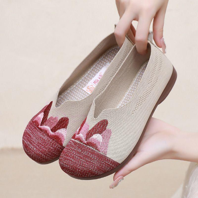 Old ******* cloth shoes breathable s**t sole middle-aged and elderly female mother shoes non-slip ****** and summer one-pedal fly-woven flat-soled si