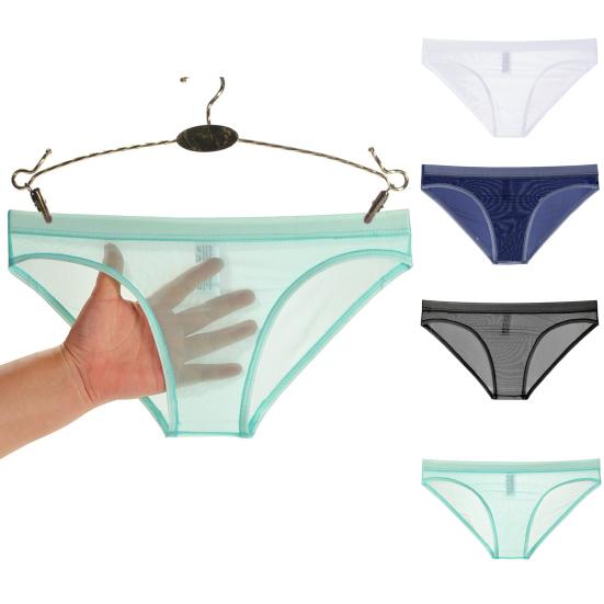 Men Underpants Breathable Mesh See Through No Bulge Pouch Low Waist Close-fitting Thin Summer Cool Triangle Pants Men Clothing