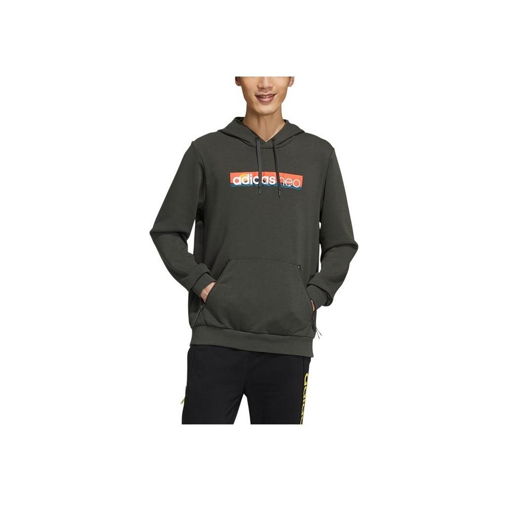 Adidas Neo Colorful Print Logo Casual Pullover Hoodie Men Tops Deep-Earth-Brown GM2329