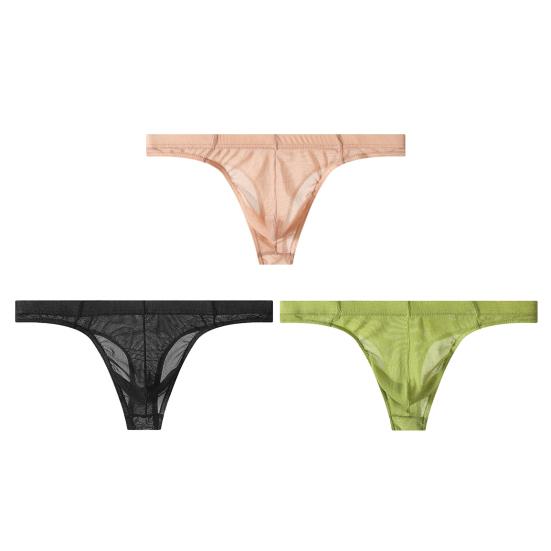 3Pcs Men Sheer Mesh Thongs Breathable Low Waist Sexy Underpants Solid Color Tight Fitting Thong Briefs for Daily Wear