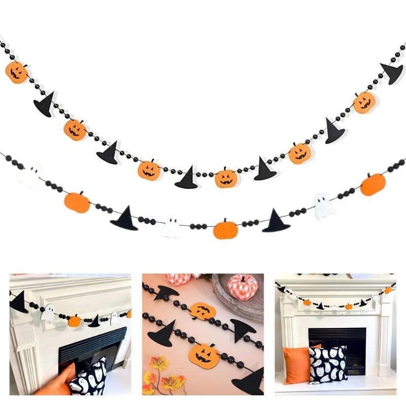 Reusable Felt Bunting Flags Handmade Witch Hat and Pumpkin Banners Halloween Decorations For Indoor Outdoors
