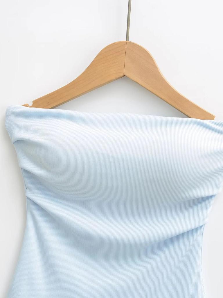 Elegant Pleated Strapless Top with Chest Pads and Non-Slip Design