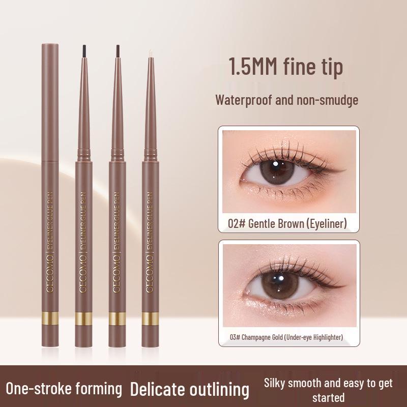 GECOMO Bright Eyes Wasserdichter Eyeliner Stift - Hochpigmentiert, Sanfte Anwendung, Perlmuttfarbener Feiner Glitzer, Langanhaltend, Wischfest.