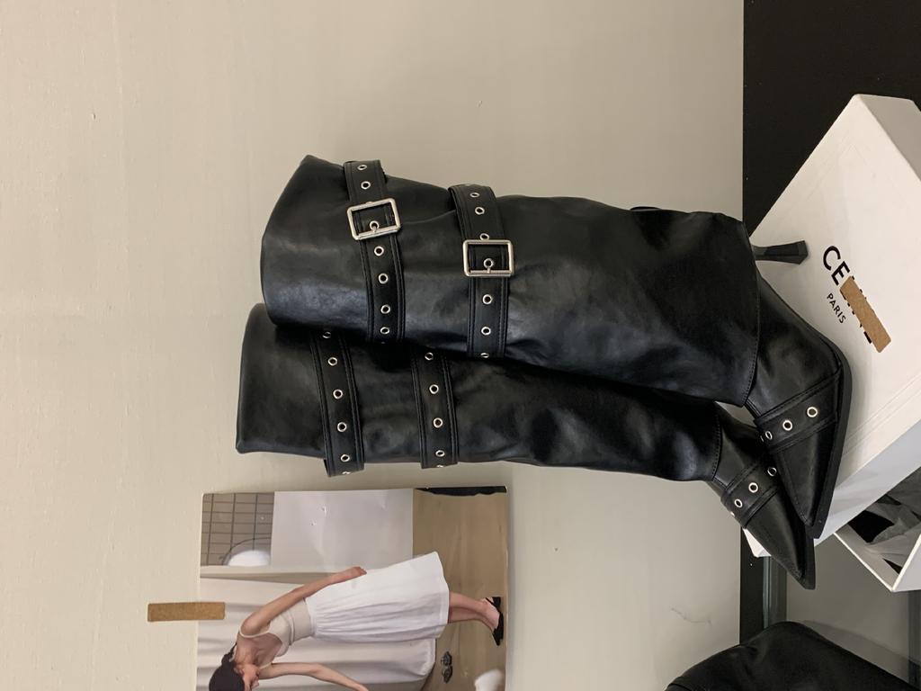 Maillard boots riveted babes pleated piled pants tube boots 2025 new brown pointed boots women's autumn and winter