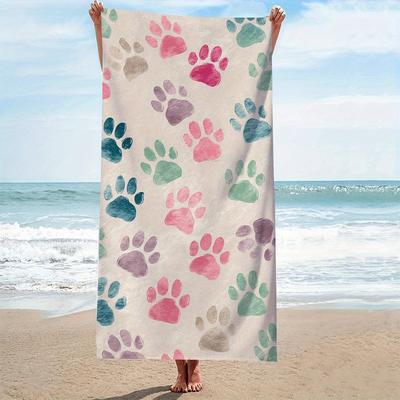 1PC Colorful Paw Prints 2D Flat Beach Towel Lightweight Soft Absorbent for Beach Vacation Summer Gifts