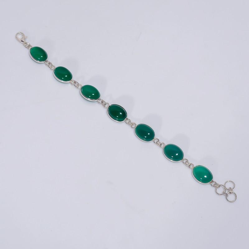 

Exclusive Top Grade Qualite 100% Natural Green Chalcedony Oval Shape Ethnic Style Handmade Jewelry 925 Steling Silver Bracelet 7-8 WSJ-5189 7-8