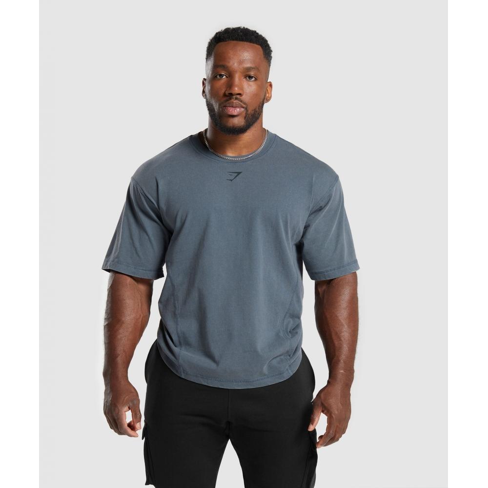 Gymshark Heritage Washed T-Shirt Titanblau A4a9h Ucms