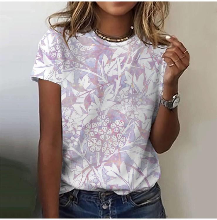 2025 Casual Sports Women's T-shirt Summer New Style Garden Collar Short Sleeve Fresh Floral Loose Lightweight Fabric Casual