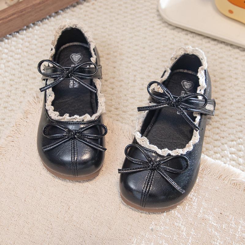 36Girls' Small Leather Shoes, Princess Shoes, Spring and Autumn Style, with a Bow, Soft Sole, Children's Shoes, Little Girls' Performance Shoes,