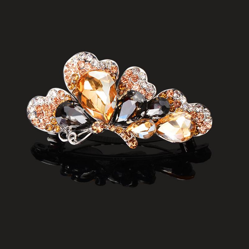 Clip de Primavera de Circonita Blanca Flor de Pedrería Brillante Clip Superior Clip Horizontal Elegante Adorno para el Cabello de Moda para Madres