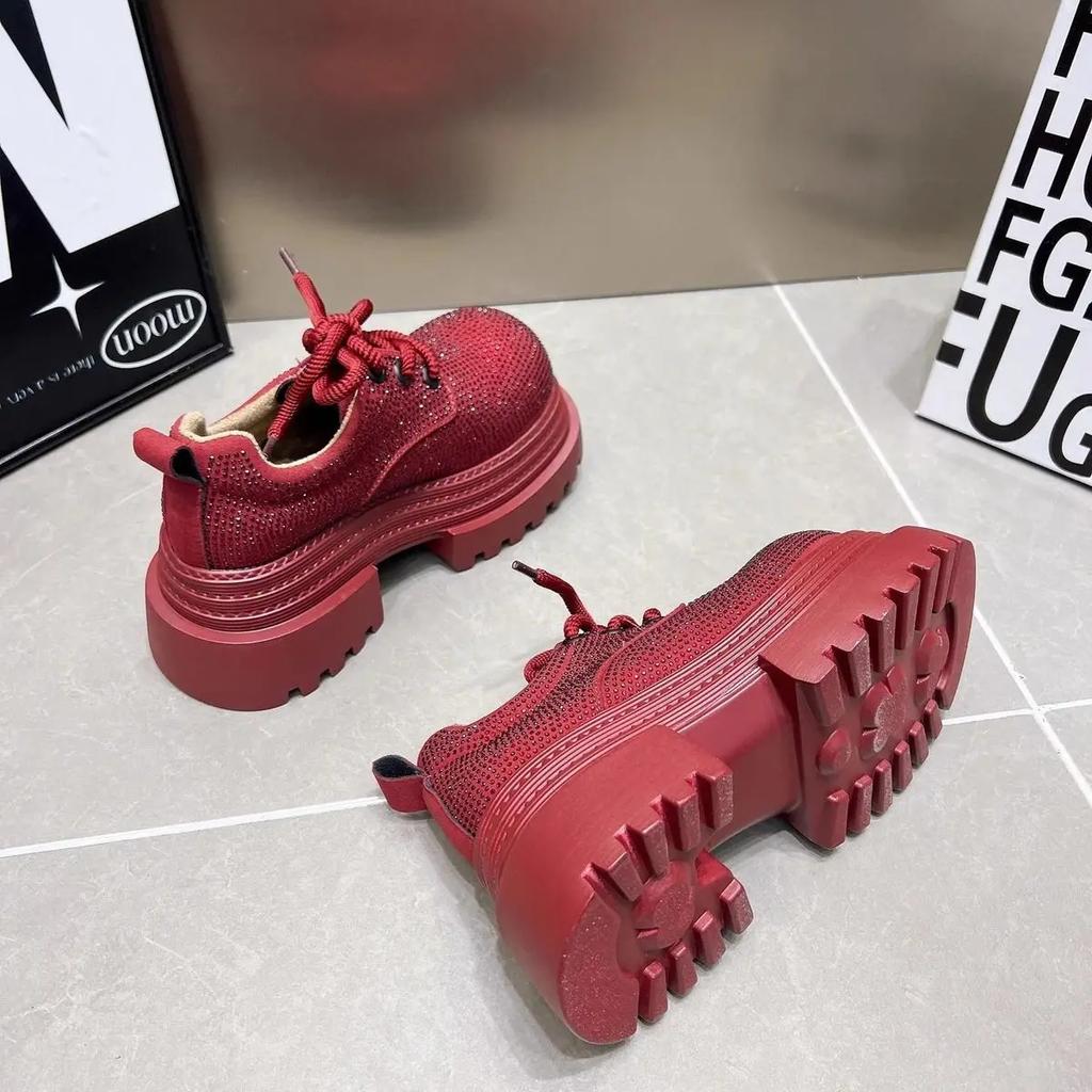 Scarpe da Donna di Lusso con Strass Stivali da Motociclista alla Moda con Lacci Stampa Leopardo Suola Spessa Leggere High Street Sneaker da Donna