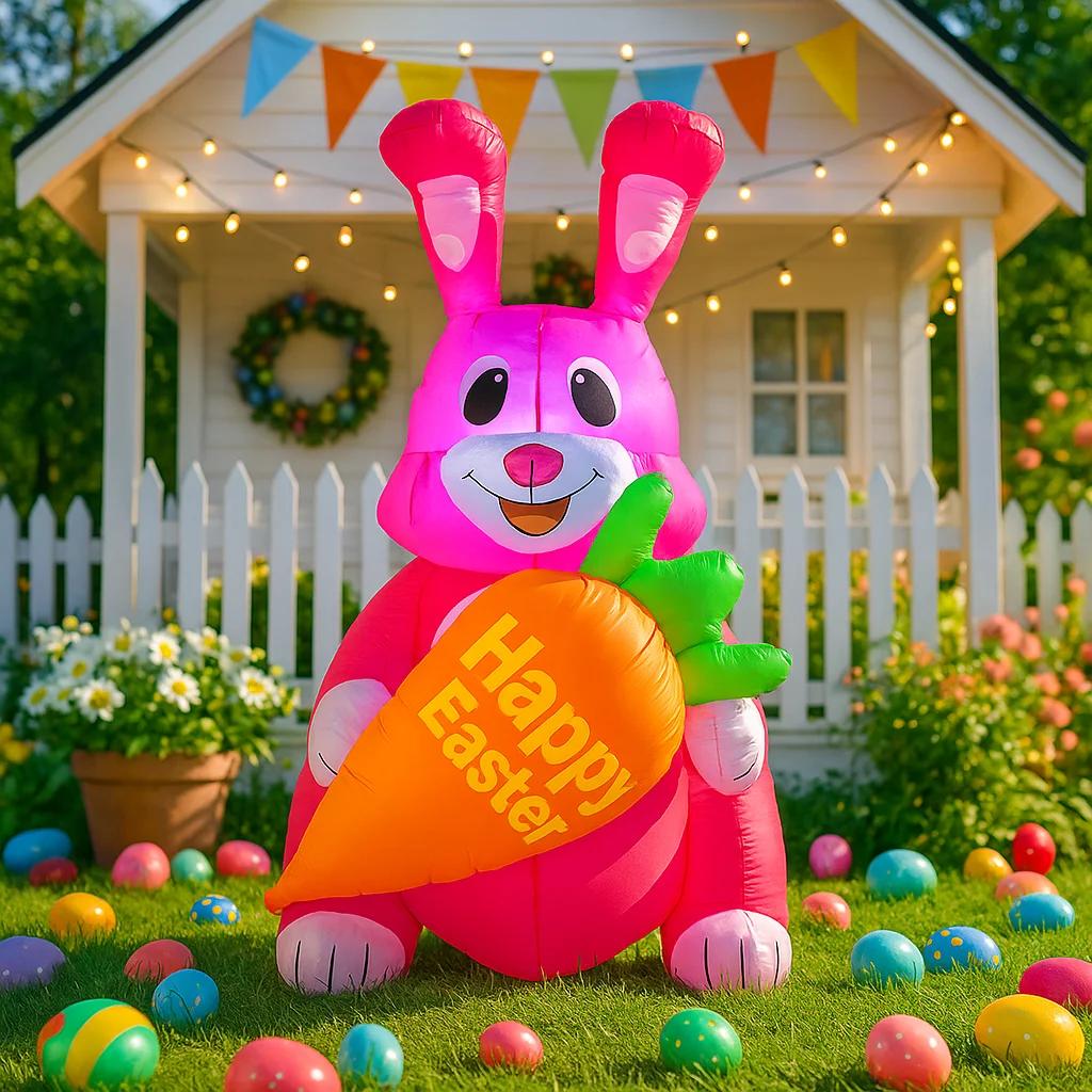

Happy Easter Outdoor Holiday Decorations Rabbit Easter Egg Decor Built-in LED Lights Inflatable Model Yard Garden Party Props EU