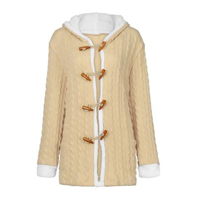 (SU)Women Casual Knit Button Long Sleeve Cashmere Thick Warm Hooded Cardigan Coat