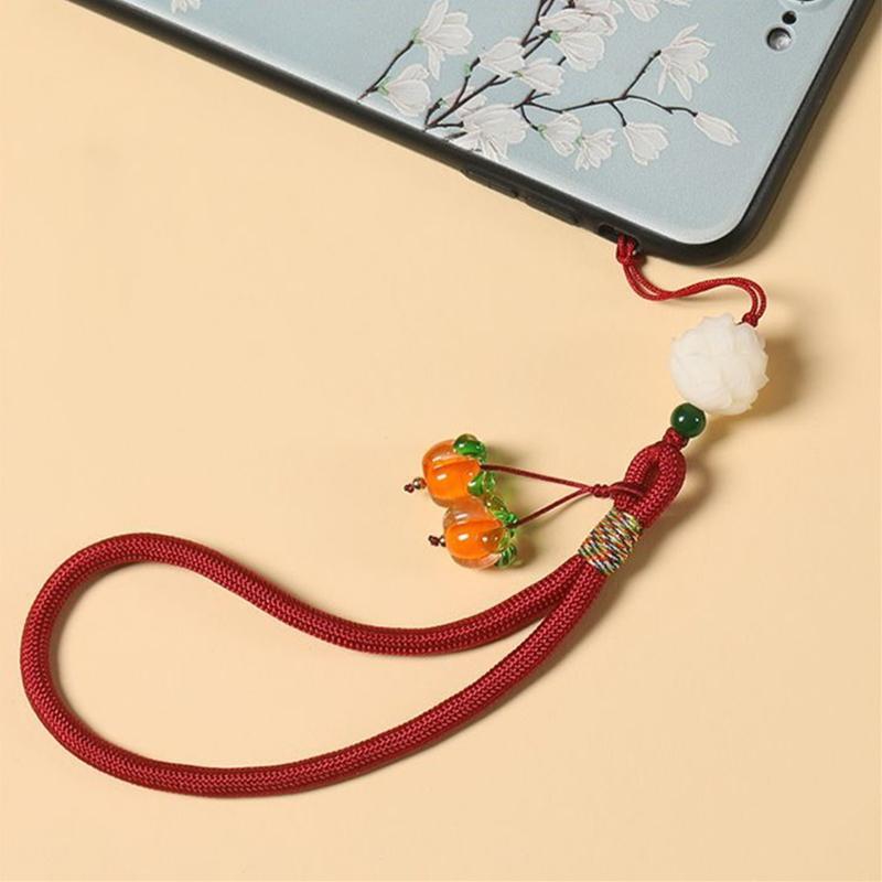 Liuli Persimmon Mobile Phone Chain Keychain Pendant Anti-Lost Wrist Lanyard Persimmon Bodhi Root Lotus Earphone Camera Chain