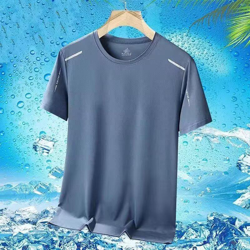 Men's Summer Ice Silk Mesh T-Shirt - Breathable, Lightweight, Crew Neck, Solid Color