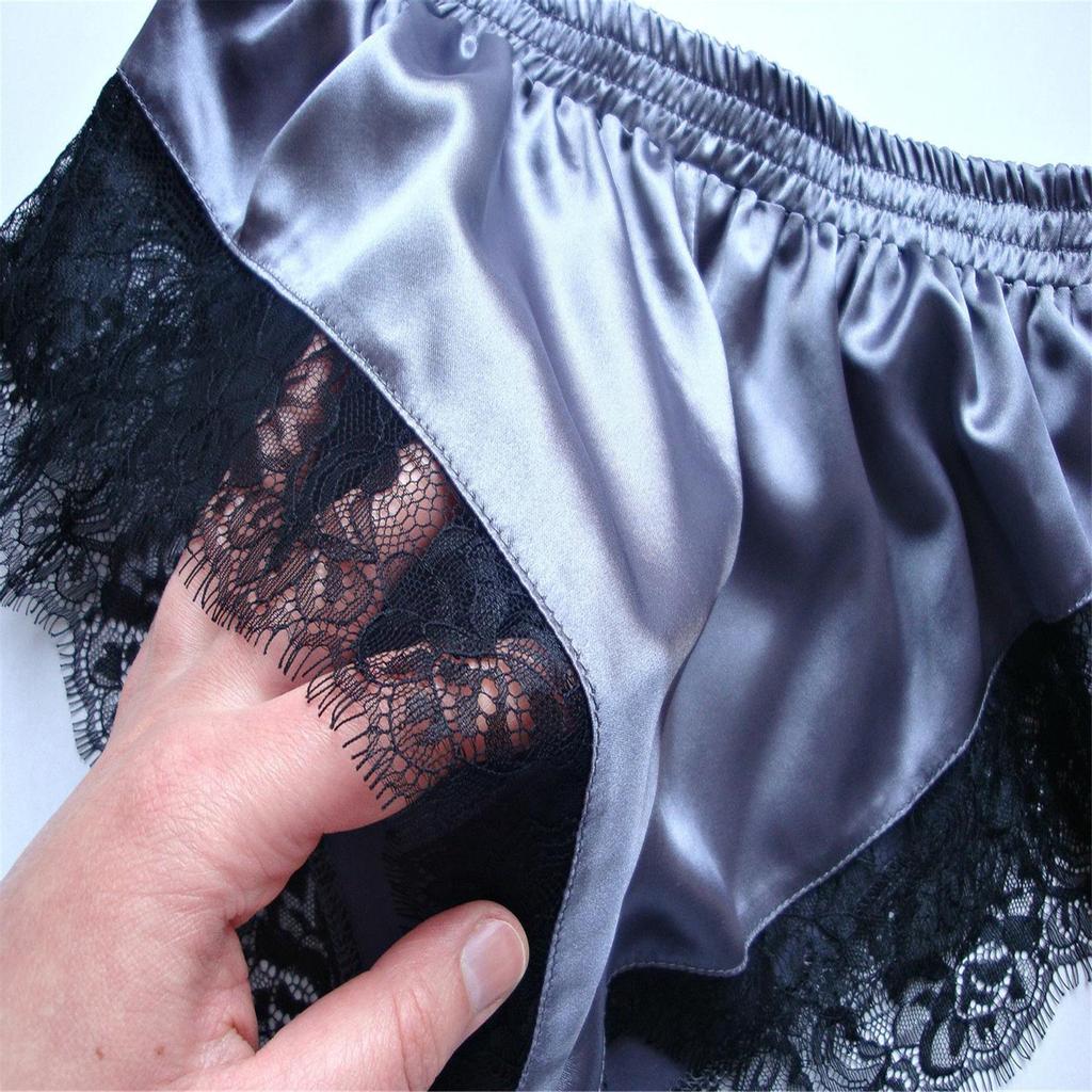Womne Lace Sheer Elastic Camisole Satin Lace Short Lingerie Nightwear Pajama Set