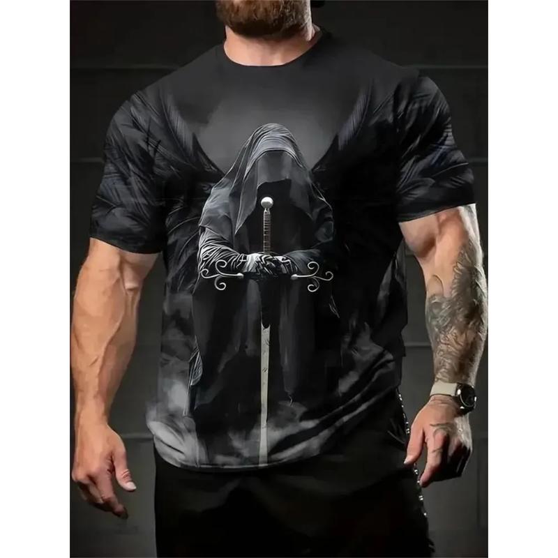Modisches Herren-Rundhals-Kurzarm-3D-Casual-Farbprint-Casual-Kurzarm-Rundhals-T-Shirt