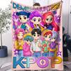 1PCS Cartoon Flannel Blanket K Pop Demon Hunter Plush Throw Trendy Warm for Bedroom Office Napping Travel Camping Cute Fan Gift