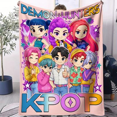 1 PIEZA Manta de Franela de Dibujos Animados K Pop Cazador de Demonios Peluche Manta de Tiro Moderna Cálida para Dormitorio Oficina Siesta Viajes Camping Lindo Regalo para Fan