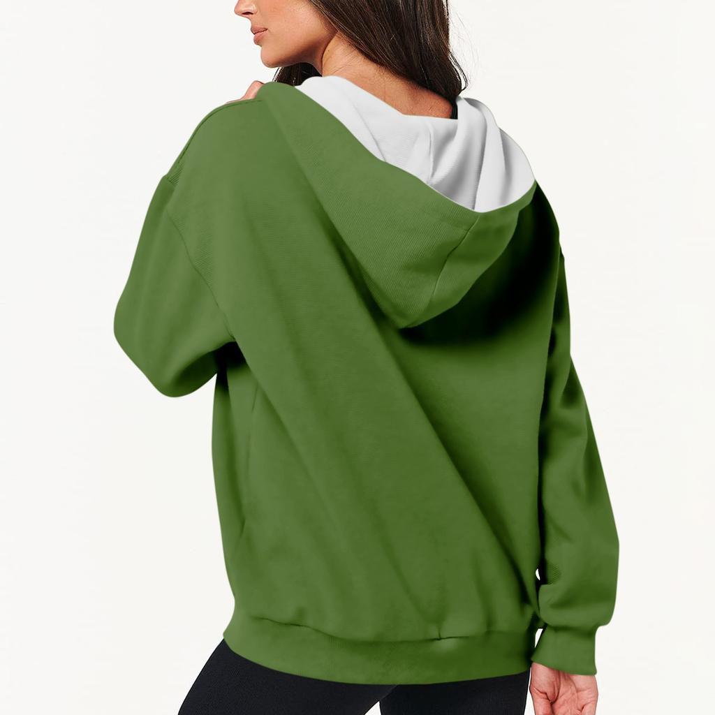 Women's Casual Fashion Solid Color Long Sleeve Pullover Hoodies Zipper Sweatshirts Coat