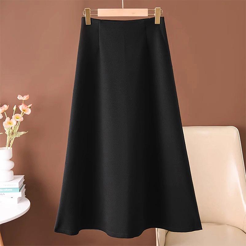 Women's Fashionable Woolen A-line Long Skirt - Autumn/Winter 2026, Elegant Velvet, Beautiful Temperament Umbrella Design.