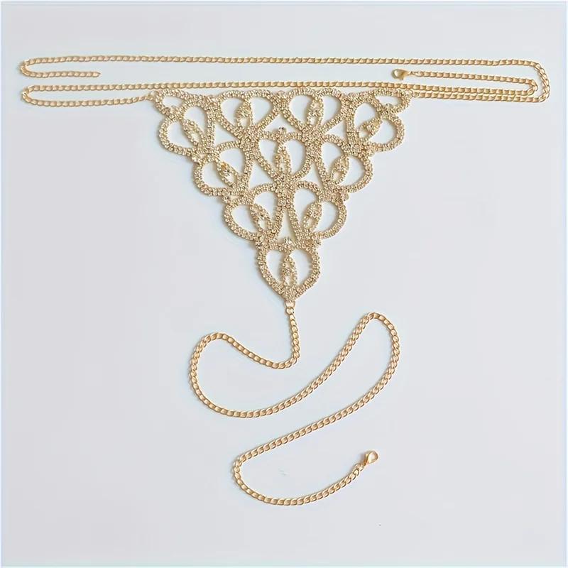 Catena per il corpo sexy alla moda a forma di cuore con perizoma in cristallo Gioielli per bikini per donna Lussuosi slip con strass Bling Catena per la vita Lingerie