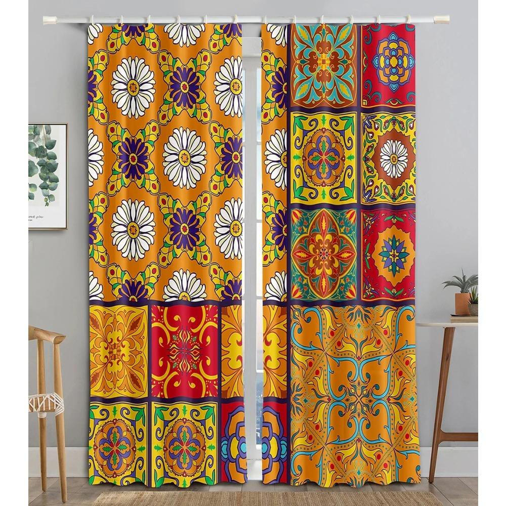 Bohemian Retro Window Area Covering for Bedroom Lightweight Fabric Polyester Sunshading Window Decorative Boho Printing Finished
