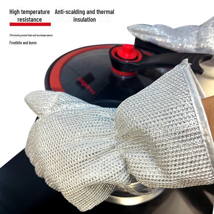 Guanti da Lavapiatti Impermeabili in Filo d'Argento - Isolanti dal Calore, Resistenti all'Usura, Resistenti alle Scottature, Design a Cinque Dita per la Cucina