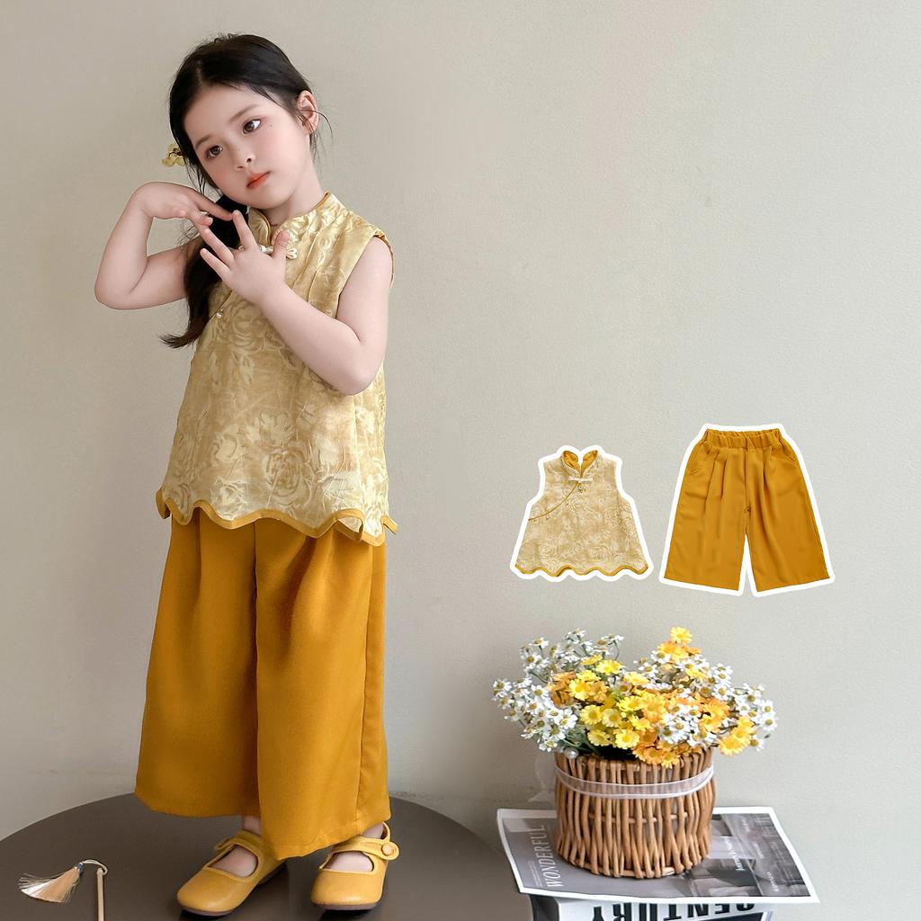 Girls' Summer Style Chinese Style Set 2026 New Hanfu Baby New Chinese Style Sleeveless Top Wide Leg Pants Summer Tang Dress
