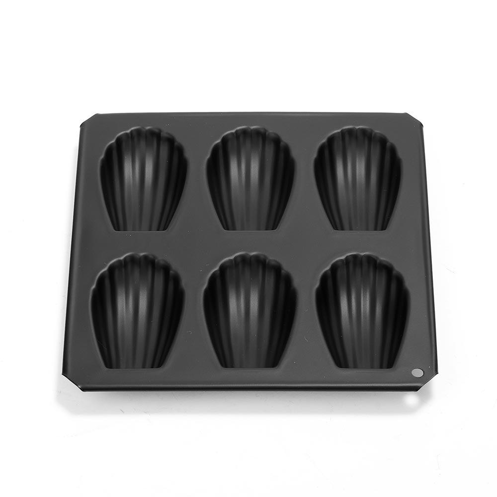 Tiger Crown Top Black Ceracom Madeleine Shell Mold, 6-Cavity, No. 5045, Steel Silicone Resin Coating, Japan, WMD30