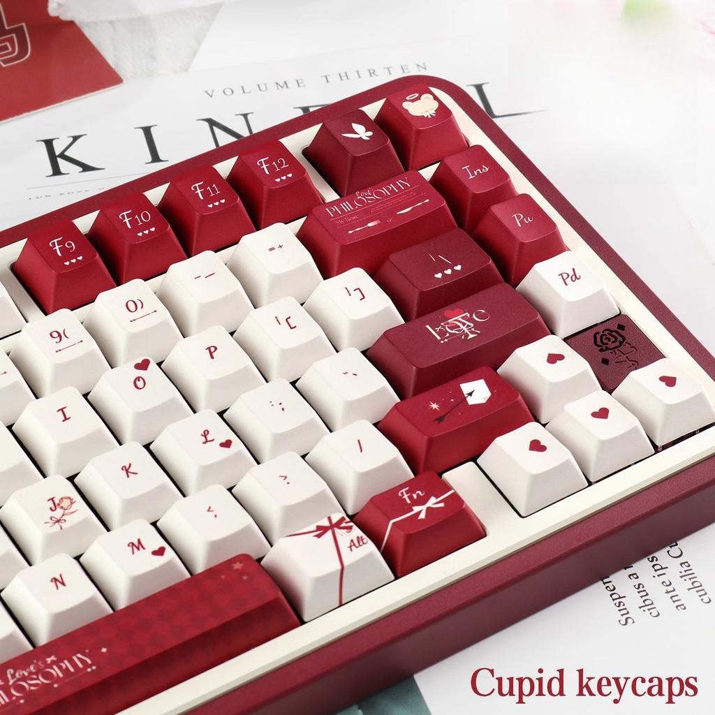 Cupid Keycaps CHERRY PBT Romantic Rose Red AULA F75 F87 Retro Red Keycap Set