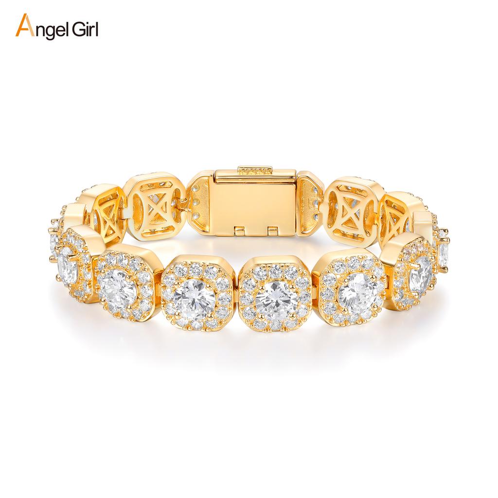 A European, American, Cuban bracelet 12mm wide rock sugar chain zircon bracelet flip men's bracelet trend bracelet
