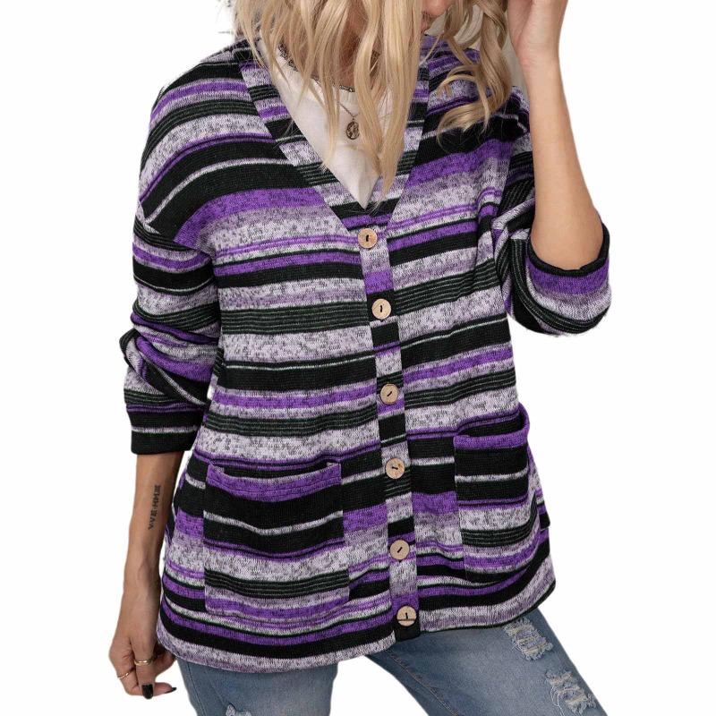 Damen S V-Ausschnitt Strick Knopf Tasche Cardigan Pullover Langarm Top