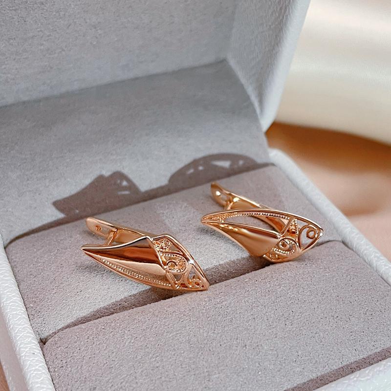 Rose Gold Glossy Leaf Drop Earrings For Women KTJ