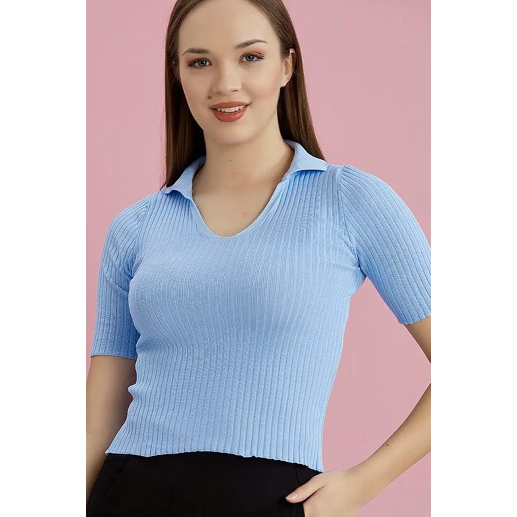 

Блузка на бретелях с короткими рукавами и вырезом поло One Size синий