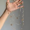 Women Maillard Style Double Layer Beaded Necklace With Water Drop Flower Pendant