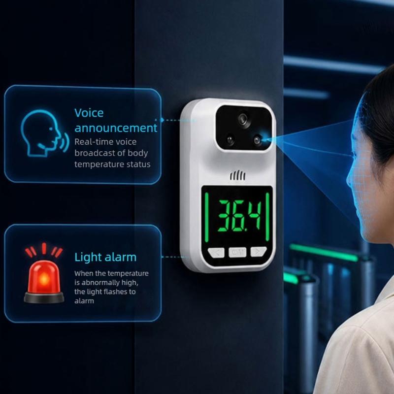 Wall Mount Temperature Reader With Screen Display, Voice Prompt and USB or Battery Operation for Office Lobby and School Entrance Use