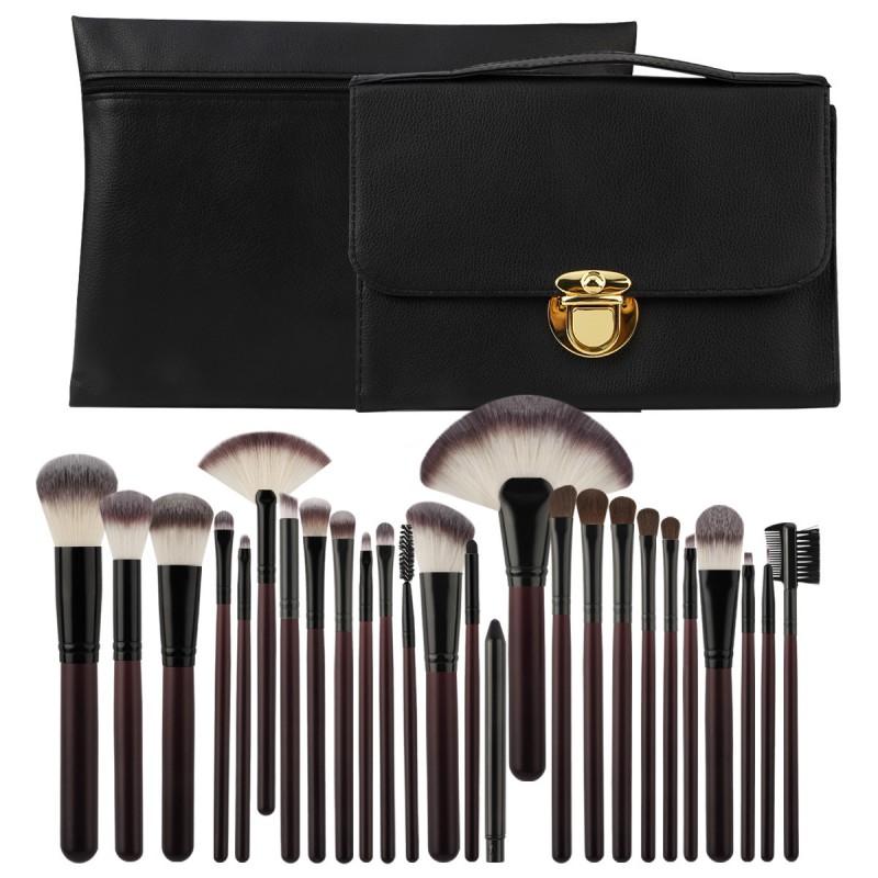 26pcs Makeup Brush Set Wooden Handle Long Brushes Powder Blush Foundation With Storage Bag