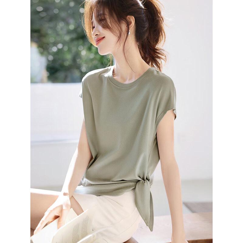 Mohan Yimei Women's Pleated Round Neck T-Shirt