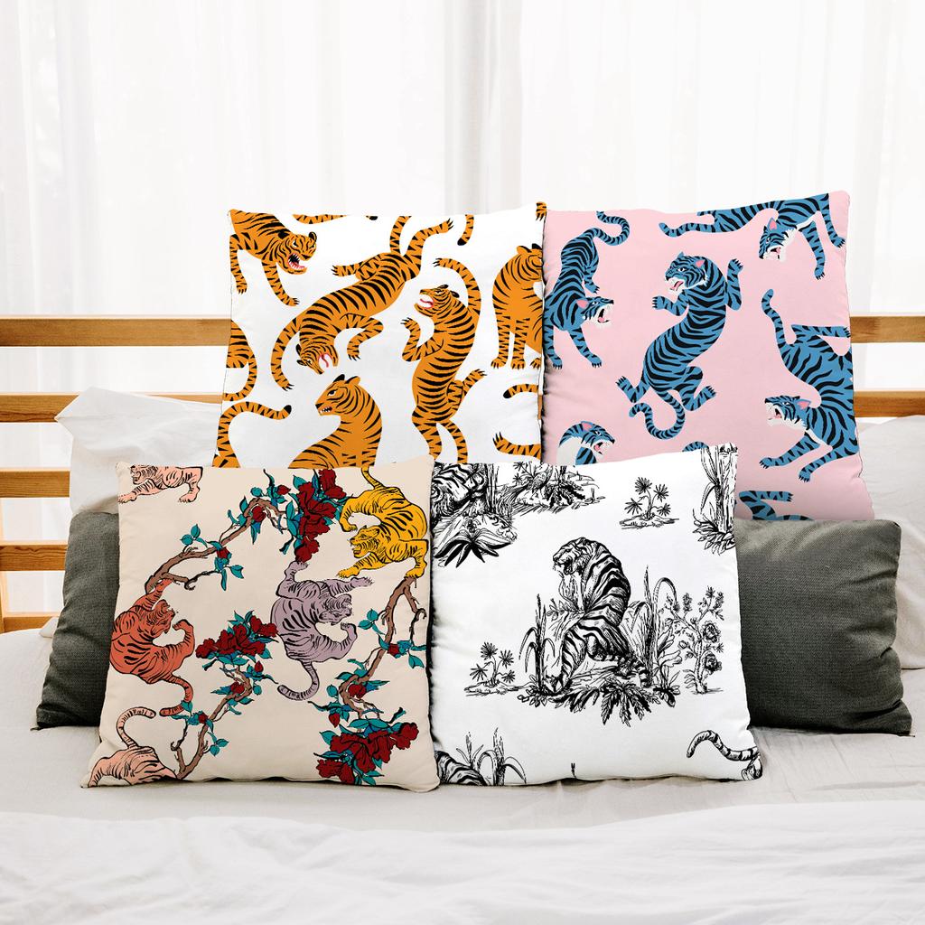 New Jungle Tigers Cushion Covers Modern Nordic Simple Pillowcase Hand Painted Cartoon Tigers Sofa Couch Throw Pillows Decor Home