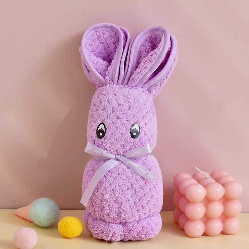 Soft Coral Fleece Bunny Towel 75x35cm Plush Animal Shape Hand Towel for Bathroom Kitchen Travel Use
